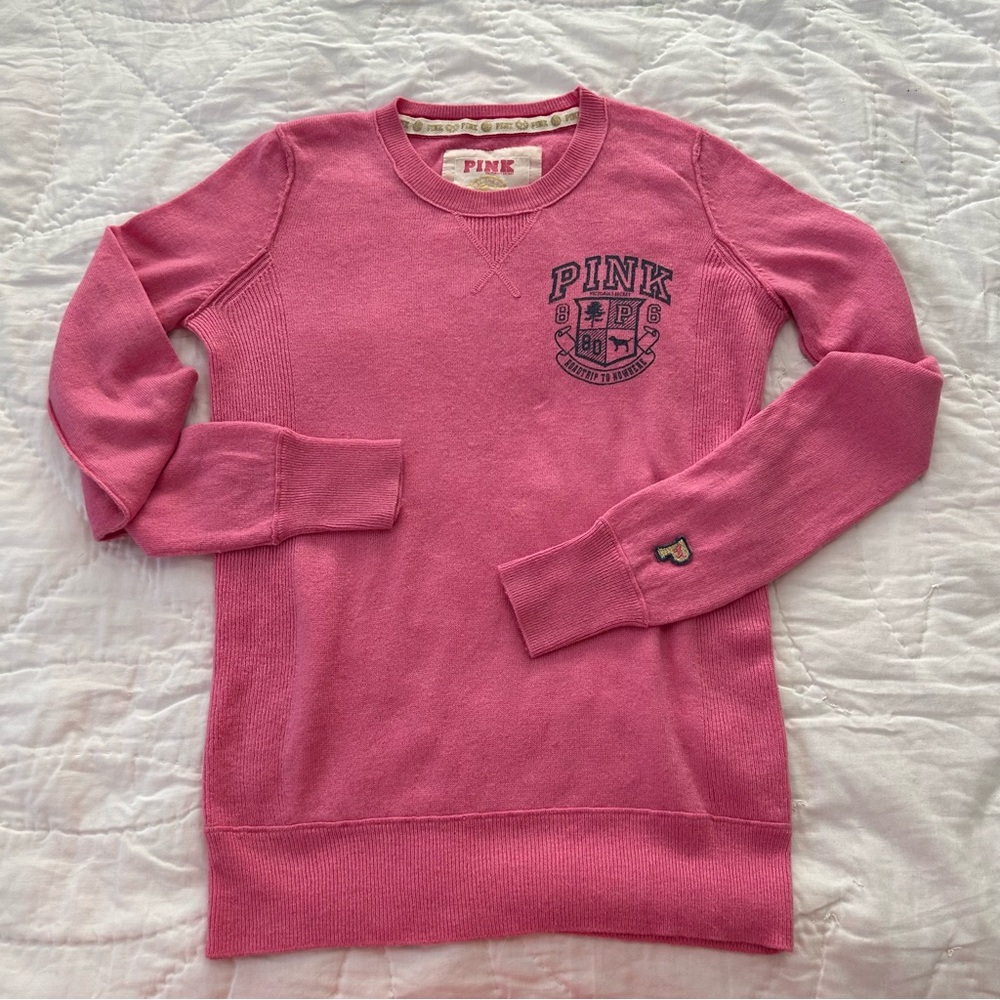 VTG Victoria's Secret PINK Sweater Womens S Crest Logo Wool Blend Spring Y2K